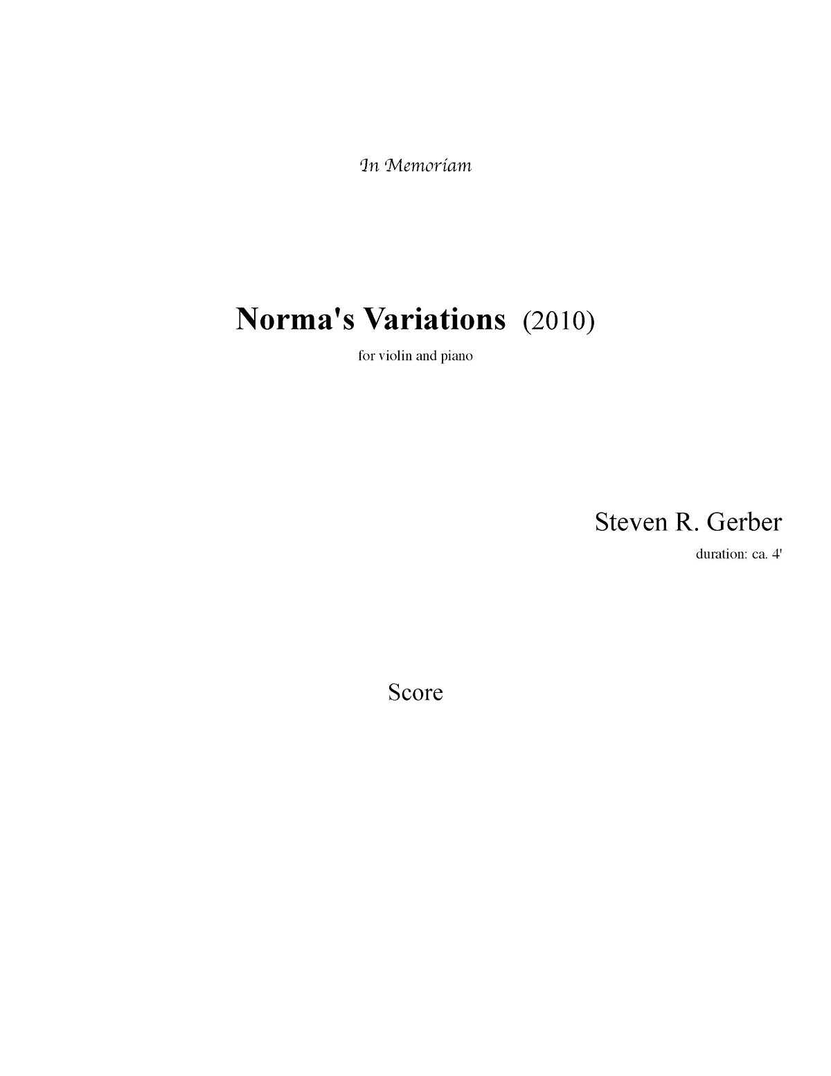 Norma's Variations for Violin and Piano 