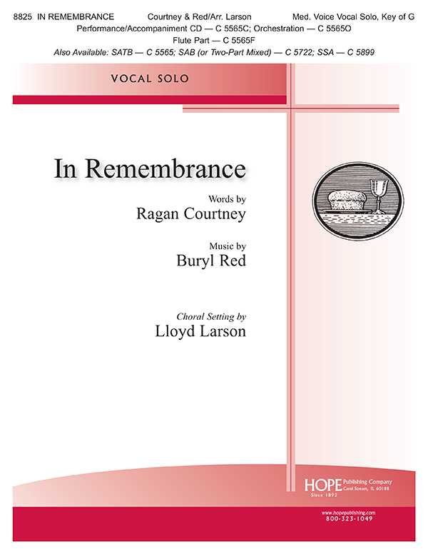 In Remembrance Med. Voice Vocal Solo, Key of G